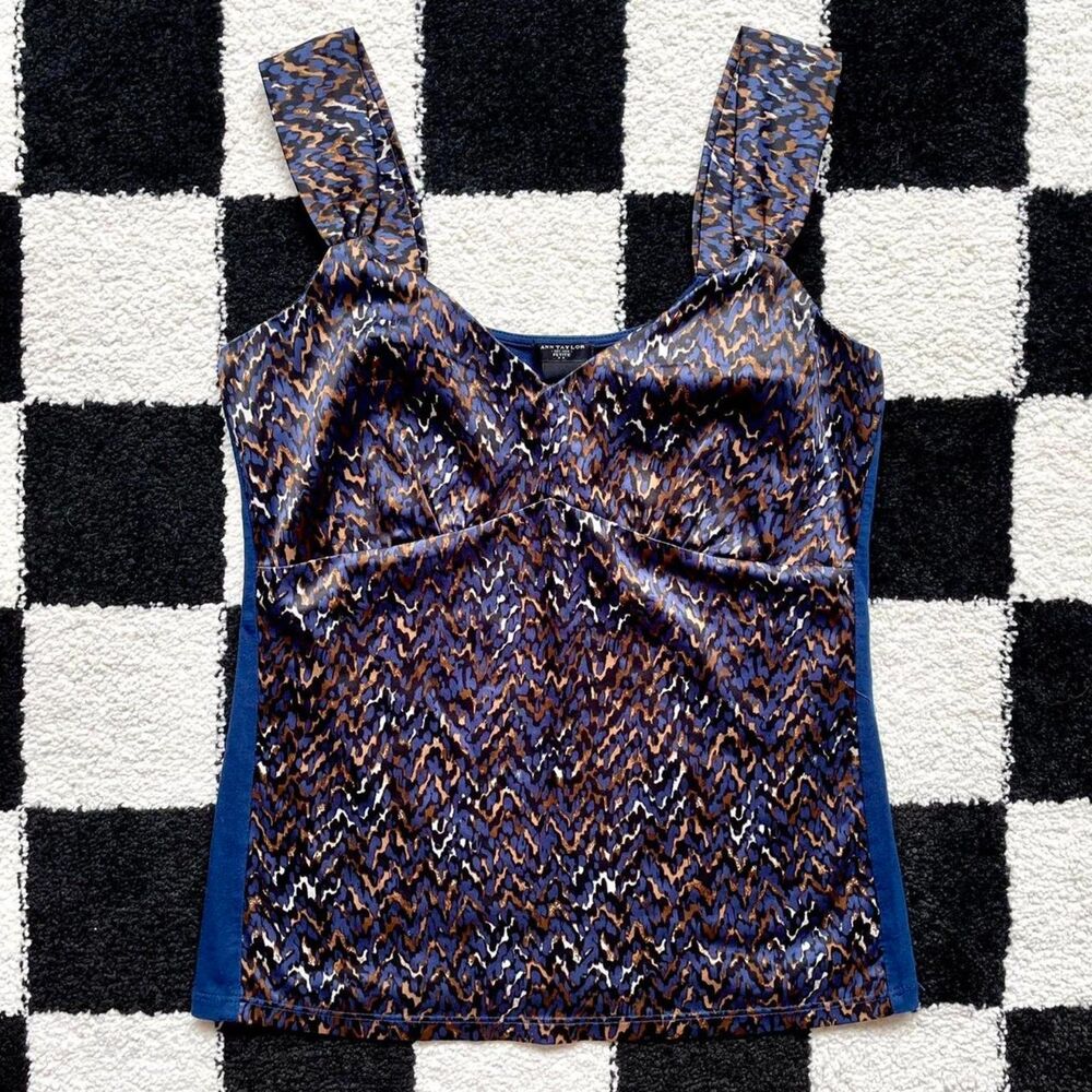 Ann Taylor Blue Patterned Tank Petite S